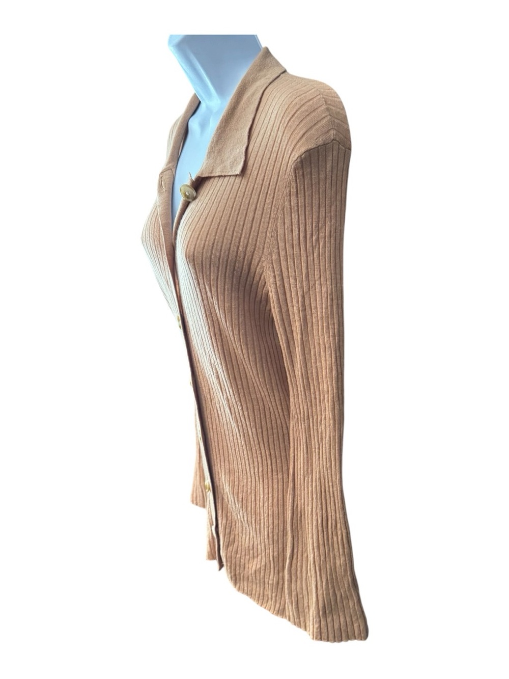 Loulou Studio Ribbed Button-Front Cardigan in Camel - Picture 2 of 8